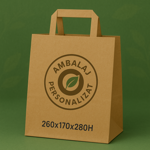 Medii - Sacose hartie personalizate, kraft natur cu maner interior, 260 x 170 x 280 mm