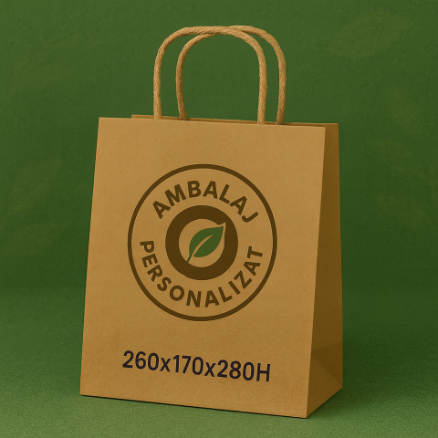 Medii - Sacose hartie reciclata personalizate, maner rasucit, 260 x 170 x 280 mm