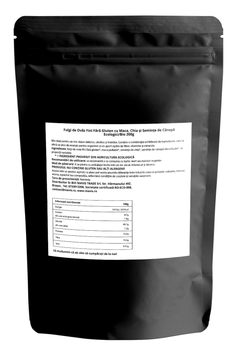 Fulgi de Ovaz Fini Fara Gluten cu Maca, Chia si Seminte de Canepa Ecologici/Bio 200g [2]