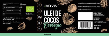 Ulei de Cocos - Ulei de Cocos Extra Virgin Ecologic/BIO 450g/500ml