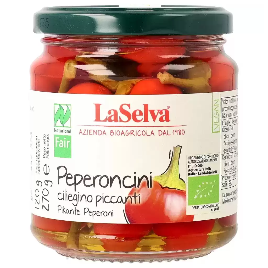 Alimente - Ardei rosii iuti in otet de vin, eco 270g