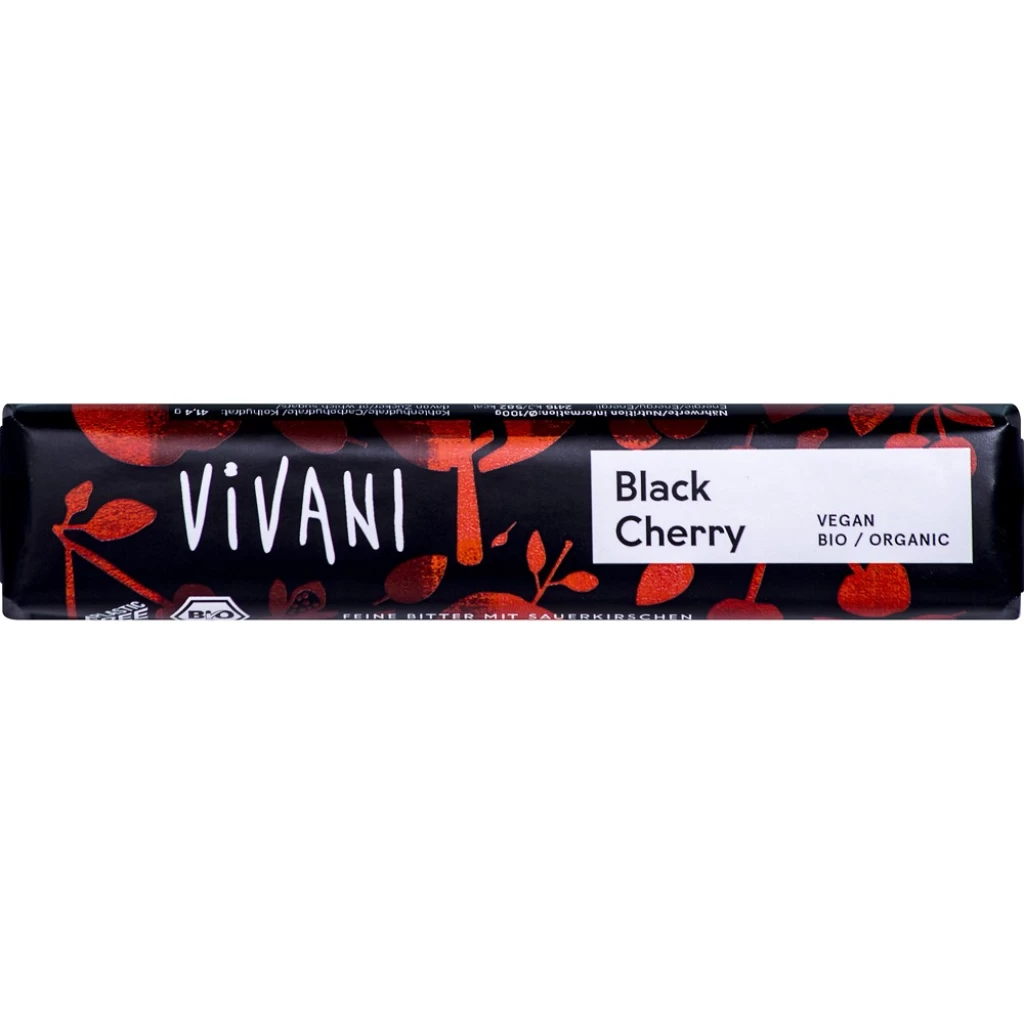 Dulciuri - Baton de ciocolata amaruie cu visine VEGAN, eco 35g