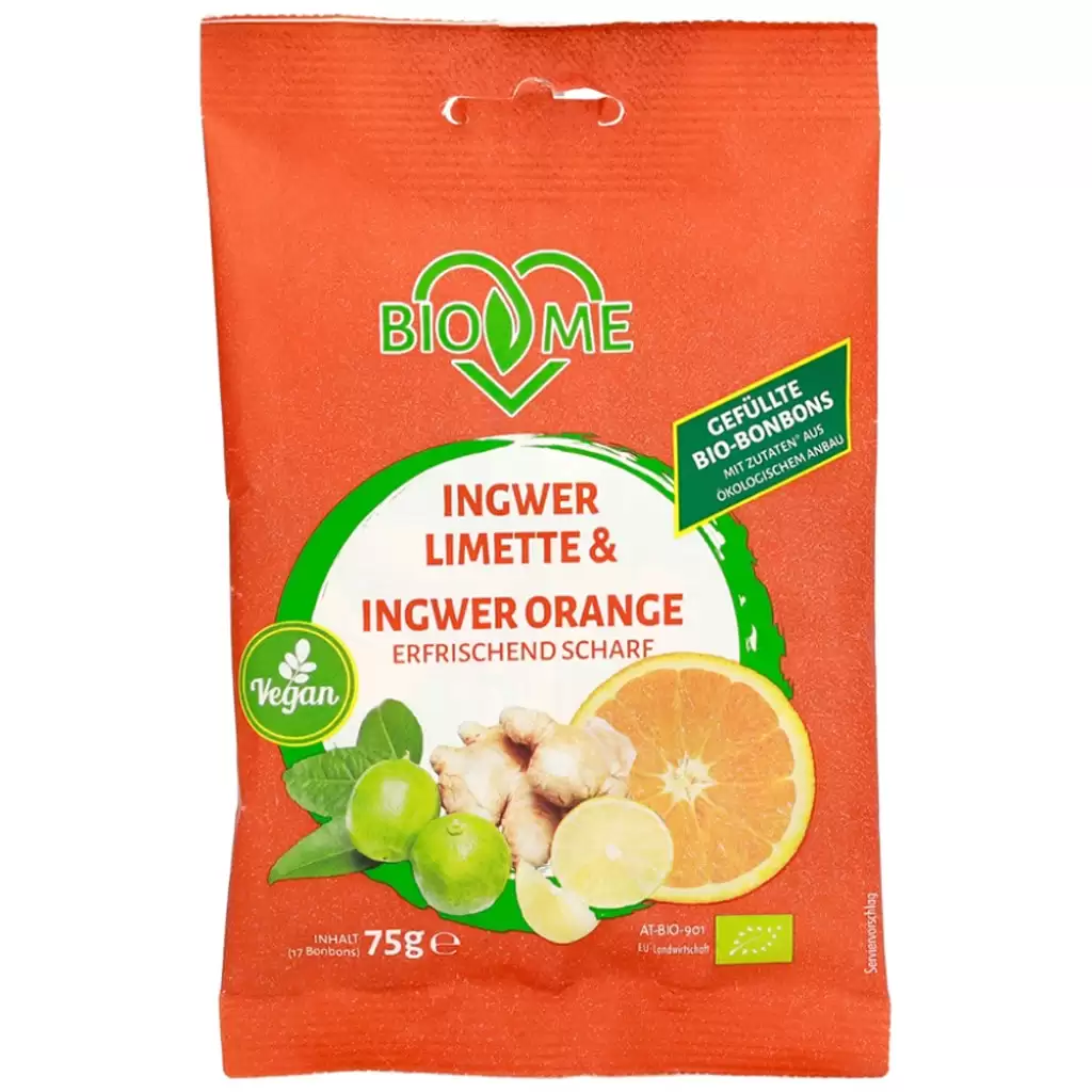 Dulciuri - Bomboane cu ghimbir-lime si ghimbir-portocala, eco 75g
