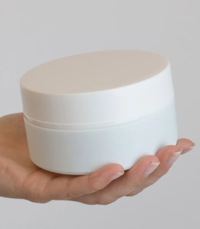 Materiale  - Borcan sticlă mată albă cu capac și disc AK 200 ml