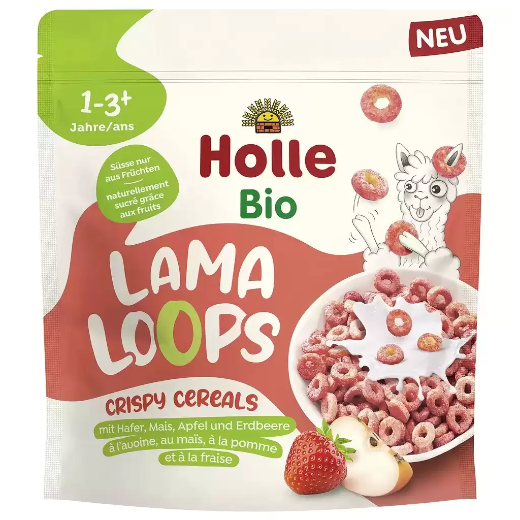 Cereale bio bebe - Cereale crocante cu fructe Lama Loops pentru copii 1 an, eco 125g