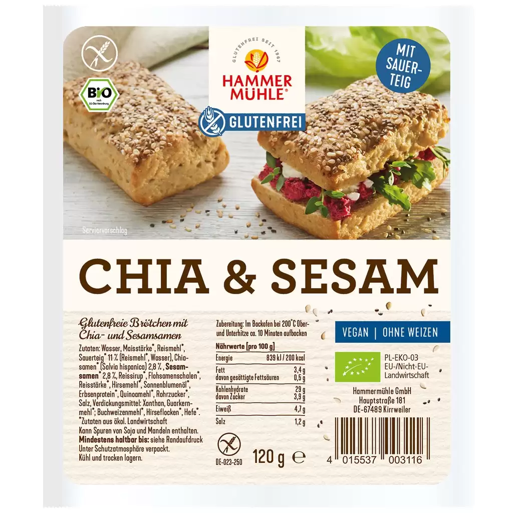 Paine - Chifle cu chia si susan fara gluten 2x60g, eco 120g