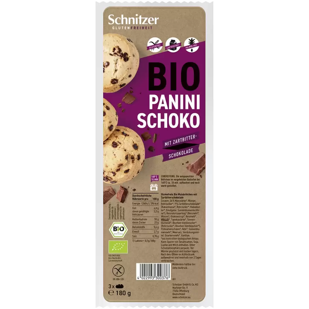 Paine - Chifle panini cu ciocolata 3 bucati fara gluten, eco 180g