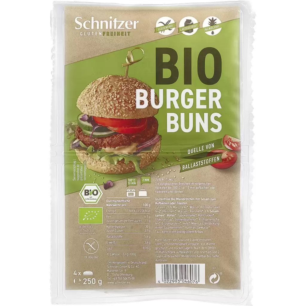 Paine - Chifle pentru hamburger fara gluten 4 bucati, eco 250g