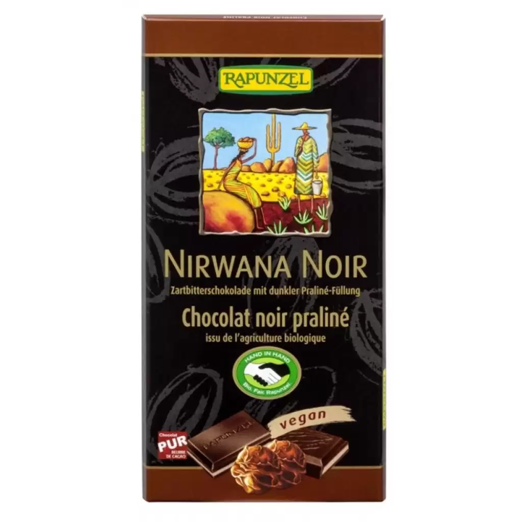 Ciocolata - Ciocolata Nirwana neagra cu praline 55% cacao vegana, eco 100g