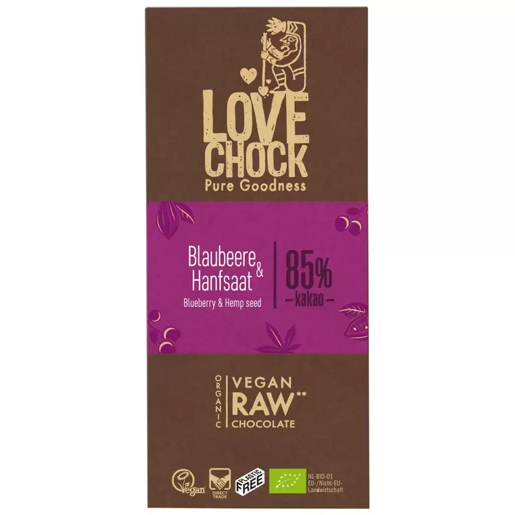 Ciocolata - Ciocolata raw vegana cu afine si seminte de canepa, eco 70g