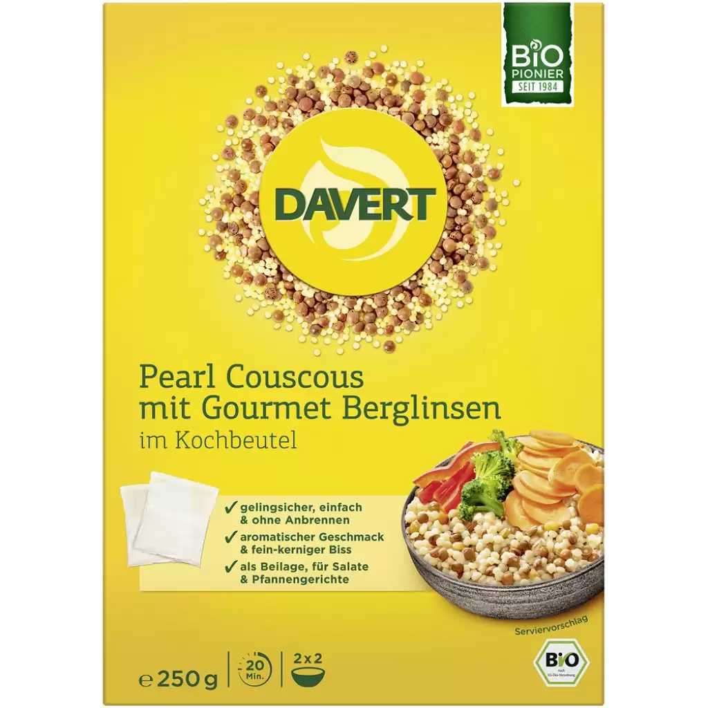 Leguminoase - Cous cous perlat cu linte gourmet in punga de gatit 2x2 portii, eco 250g