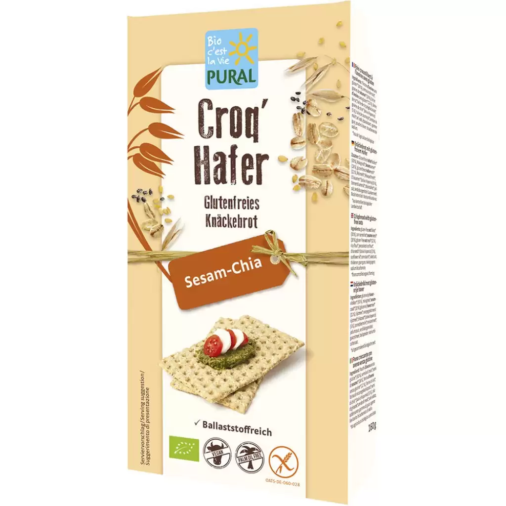Paine - Crackers din ovaz cu susan si chia fara gluten, eco 160g
