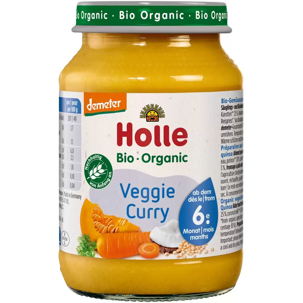 Piure bebelusi - Curry vegetarian pentru copii 6 luni fara gluten, eco 190g