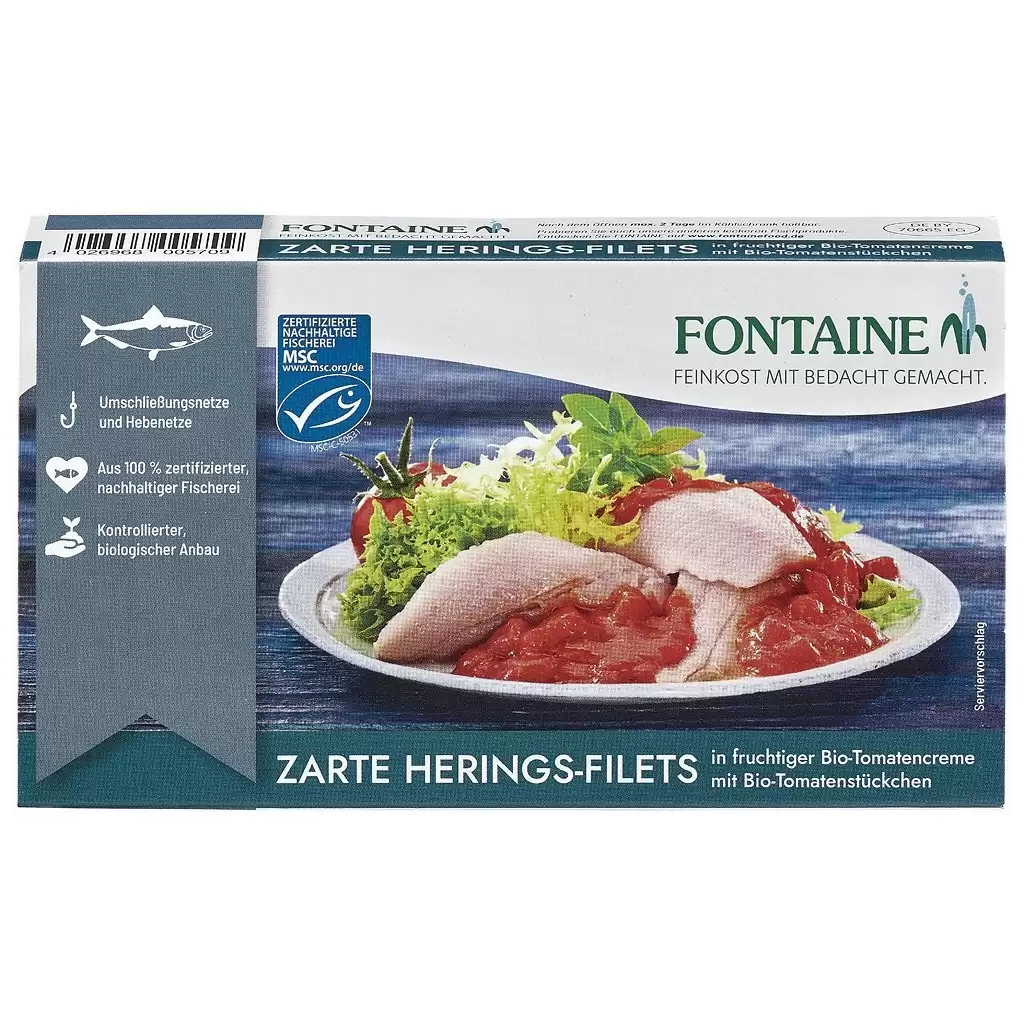 Conserve peste - FIle de hering in sos bio de tomate cu bucati de tomate 200g