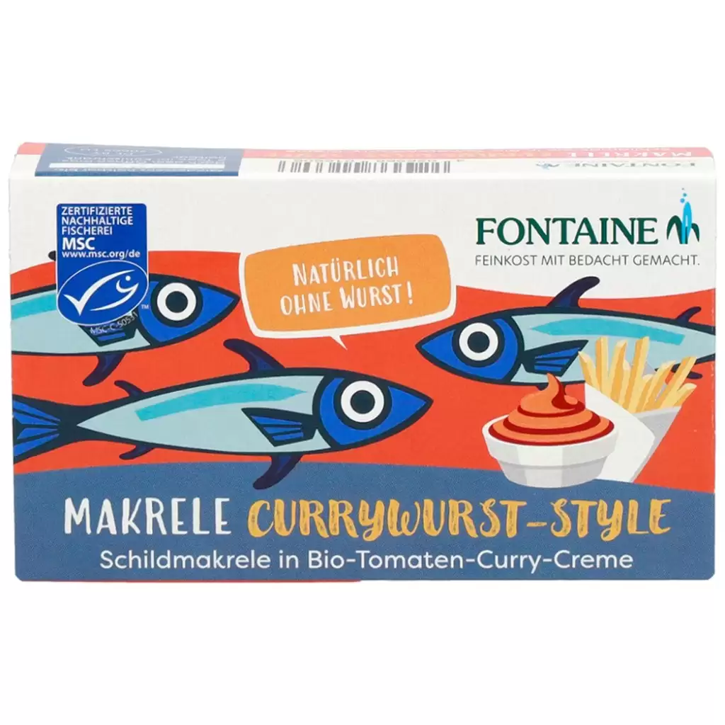 Conserve peste - File de macrou in crema bio curry cu rosii 125g