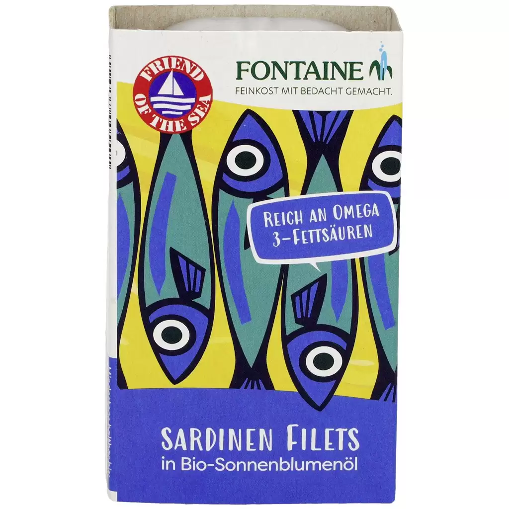 Conserve peste - File de sardine fara oase cu piele in ulei bio de floarea-soarelui 120g
