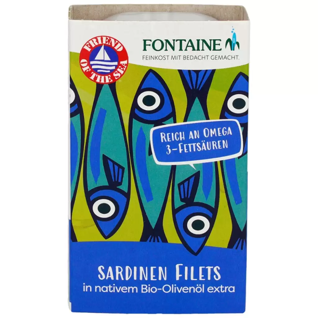 Conserve peste - File de sardine fara oase cu piele in ulei de masline bio 120g