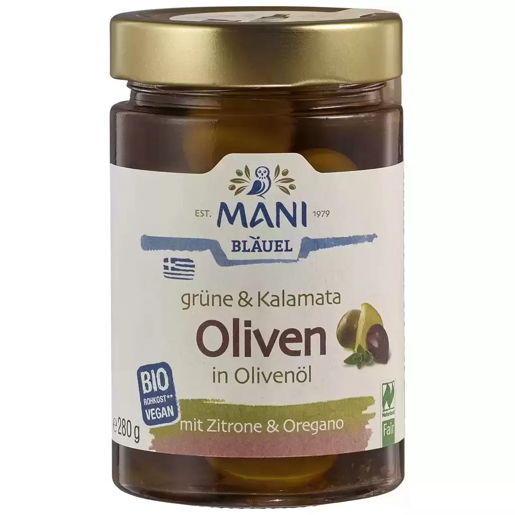 Leguminoase - Masline verzi si Kalamata in ulei cu lamaie si oregano, eco 280g