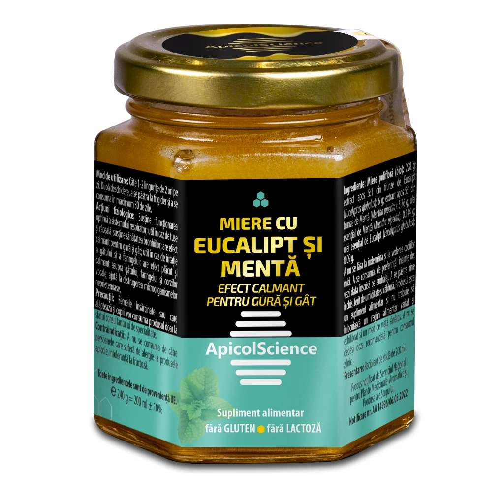 Apicole si Propolis - Miere cu Eucalipt și Mentă 200 ml