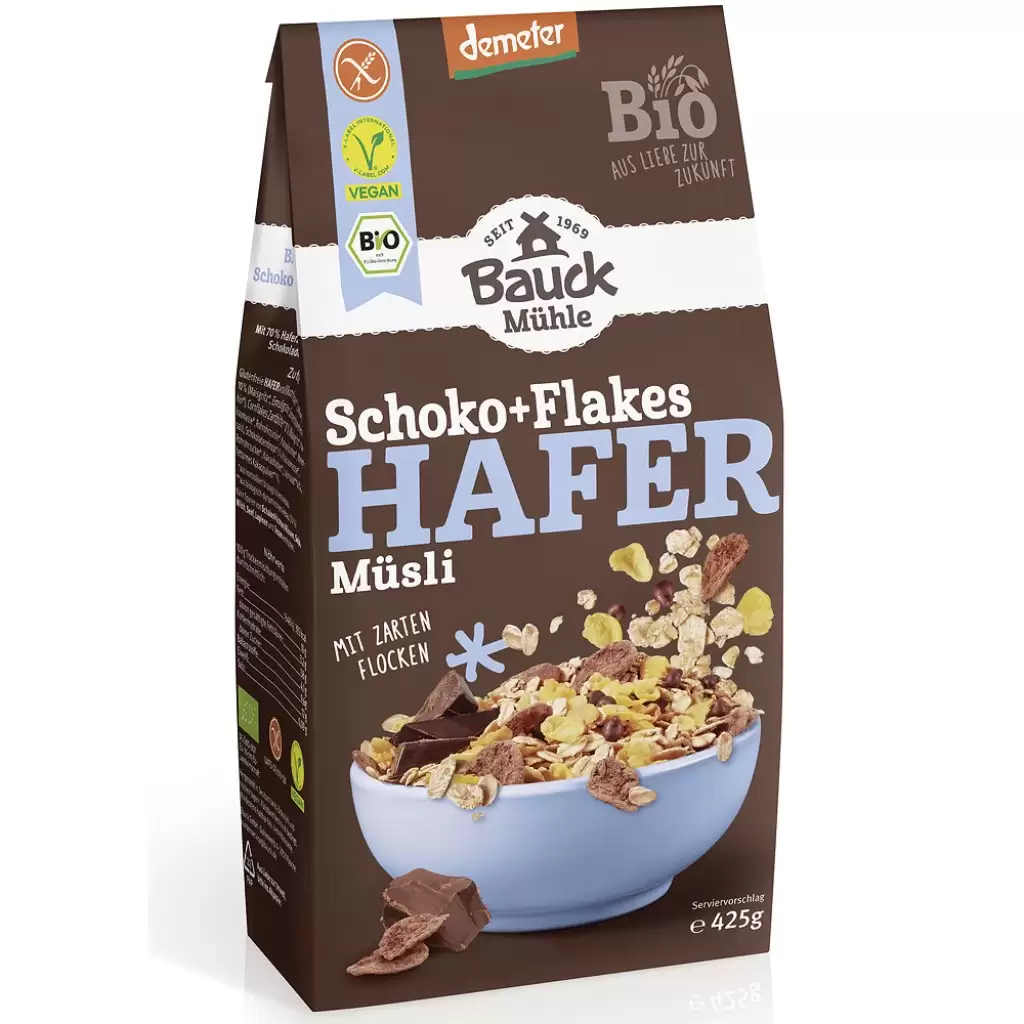 Cereale - Musli cu fulgi si picaturi de ciocolata fara gluten, eco 425g