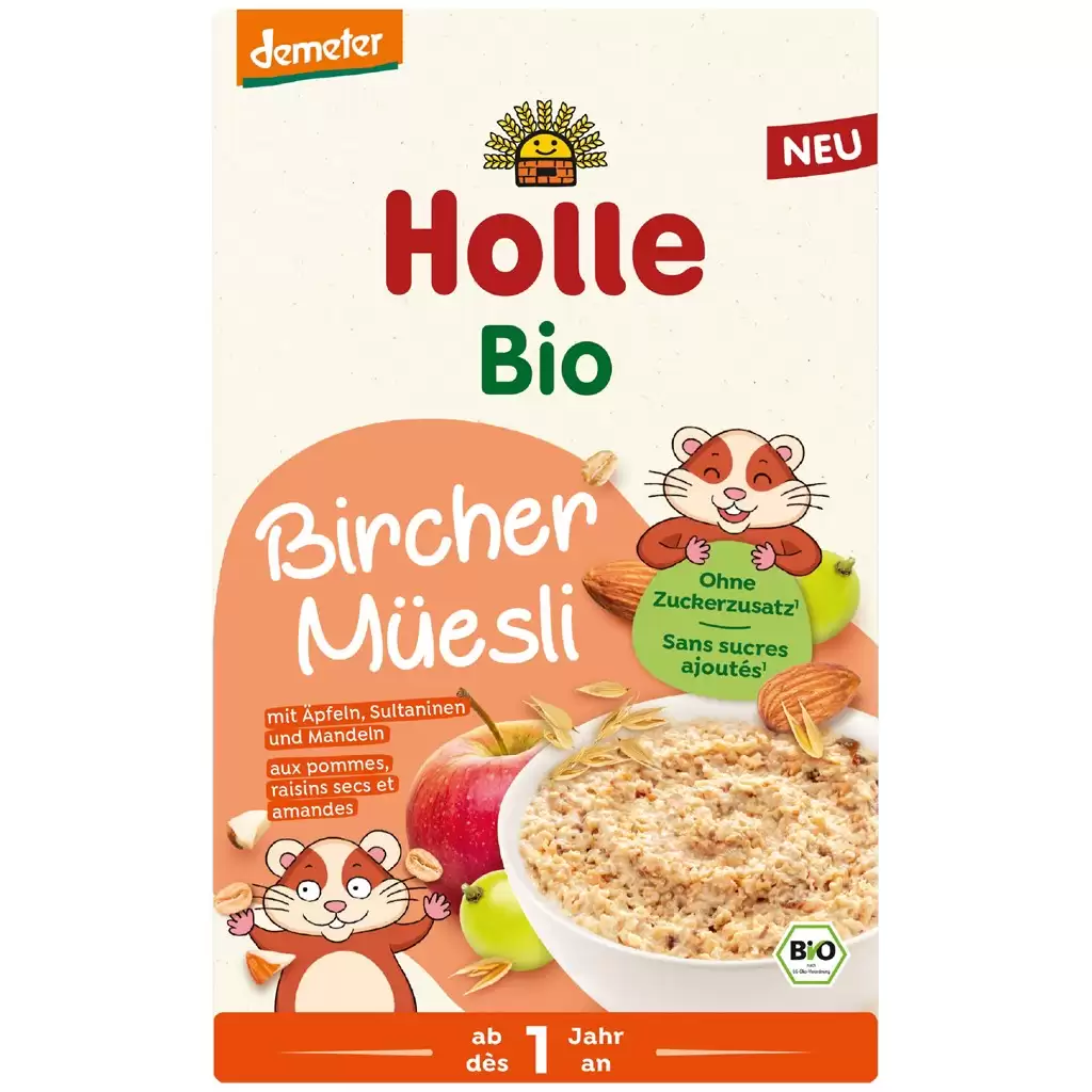 Cereale bio bebe - Musli integral Bircher cu mere stafide si migdale pentru copii 1 an, eco 200g