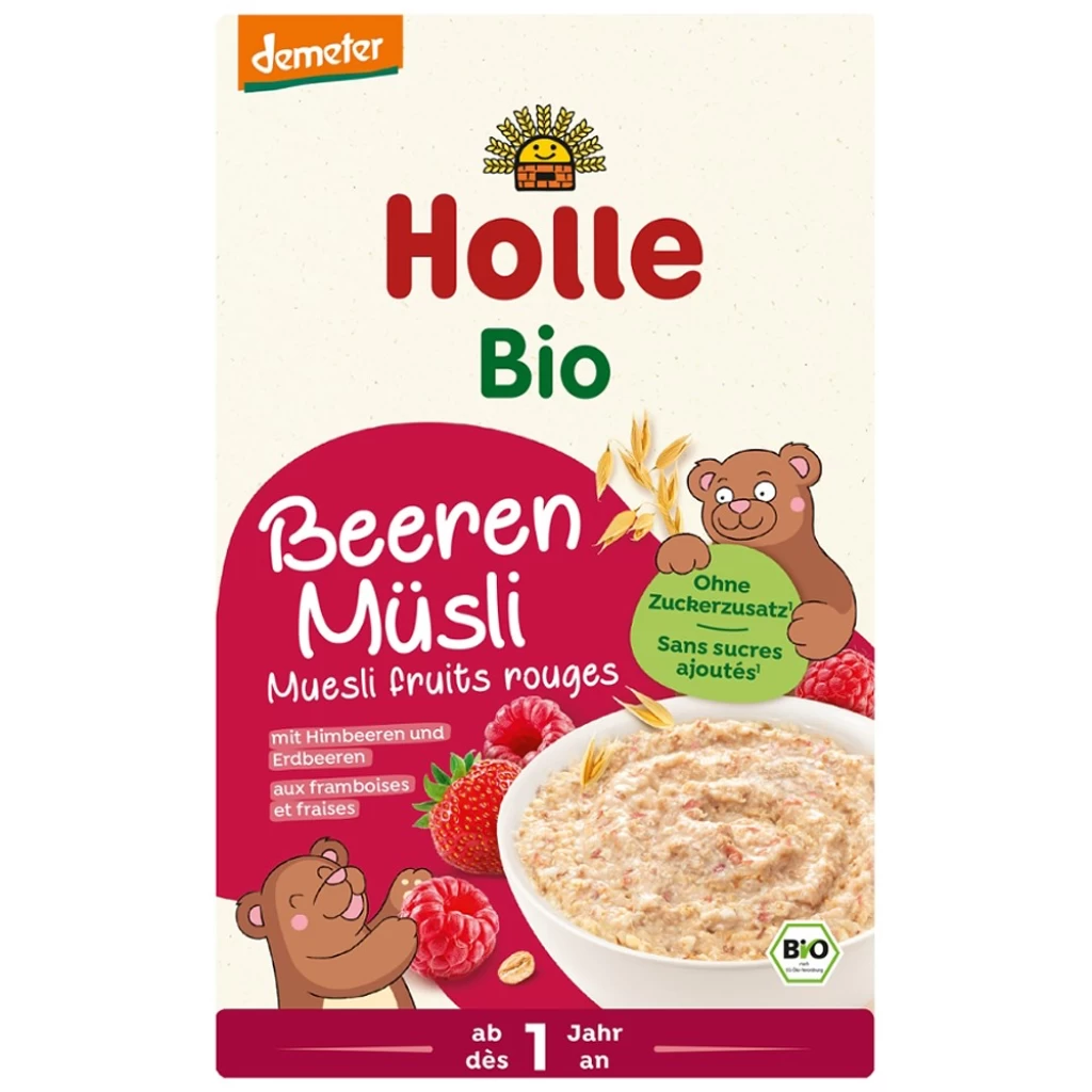 Cereale bio bebe - Musli integral cu zmeura si capsuni pentru copii  1 an, eco 200g