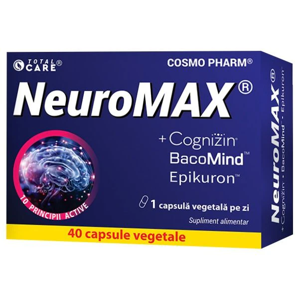 Extracte - Neuromax + Cognizin®, BacoMind - Memorare, Concentrare, Performanta Cerebrala (40 cps)