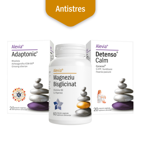 Suplimente - Pachet antistres și focus - Adaptonic, Magneziu bisglicinat și Detenso Calm