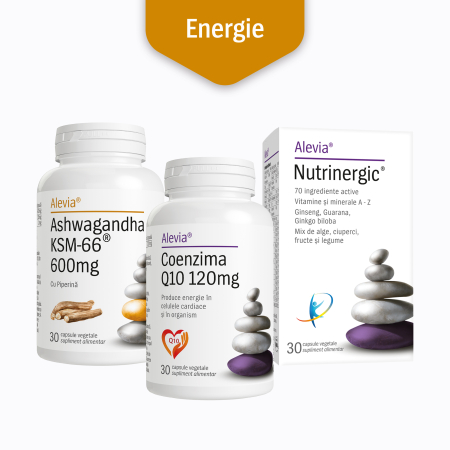 Suplimente - Pachet energie și vitalitate - Nutrinergic, Coenzima Q10 120mg, Ashwagandha KSM-66