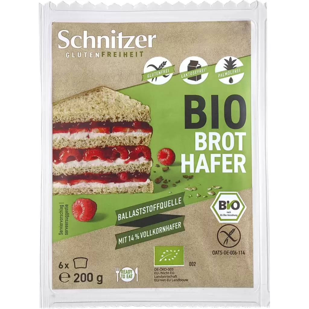 Paine - Paine din faina integrala de ovaz si fulgi de ovaz 6 felii fara gluten, eco 200g