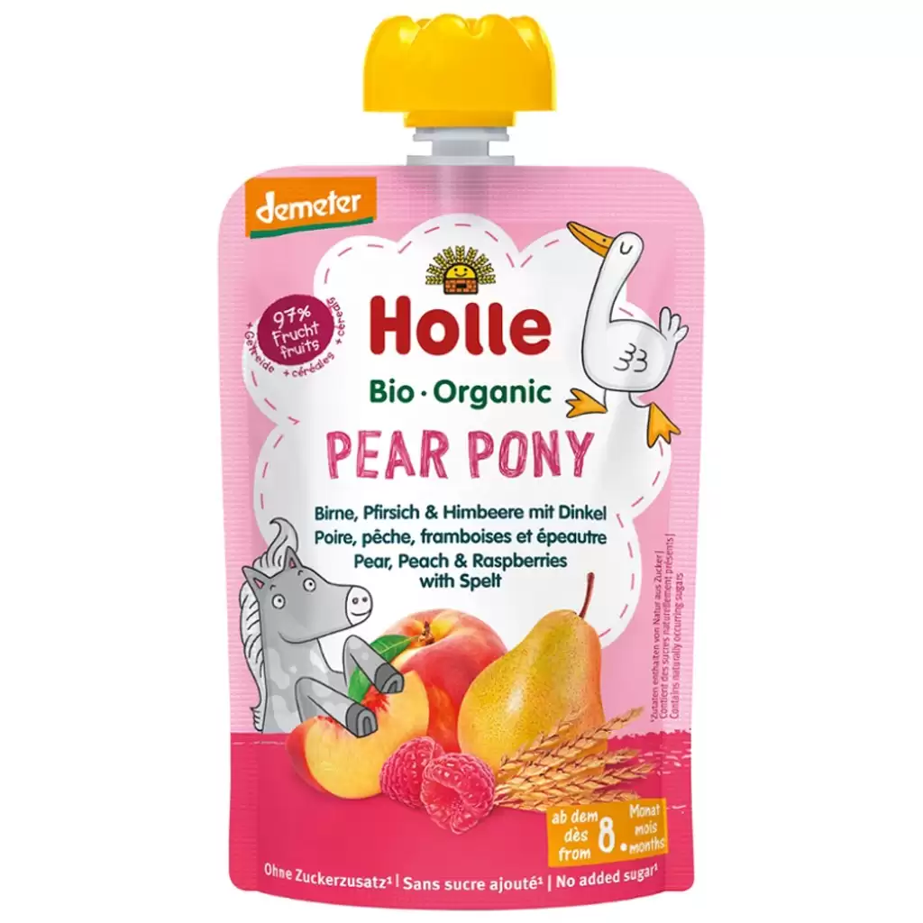 Piure bebelusi - Piure din pere piersici si zmeura cu spelta pentru copii  8 luni, eco 100g