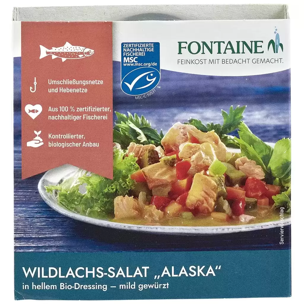Conserve peste - Salata de somon salbatic Alaska in dressing bio usor condimentat 200g