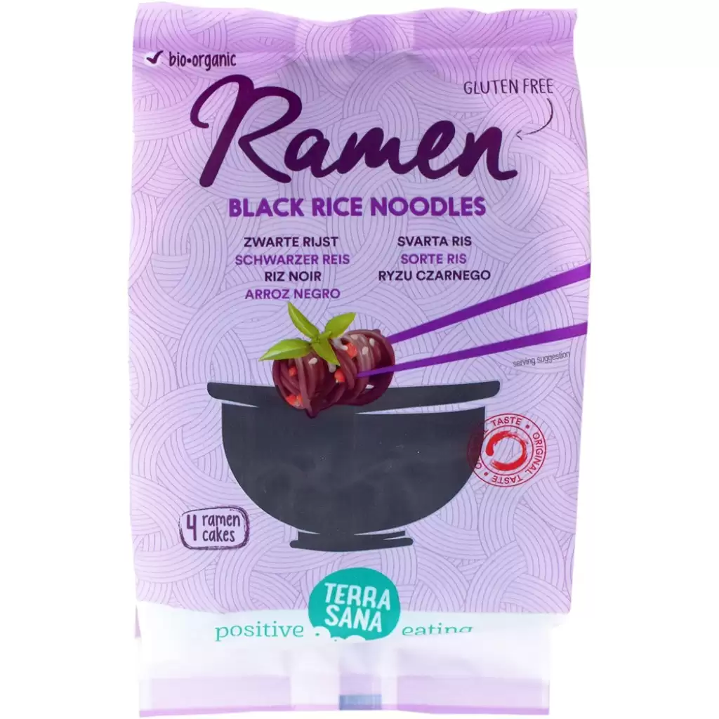 Mancare asiatica - Taitei Ramen  din orez negru Ramen fara gluten, eco 280g