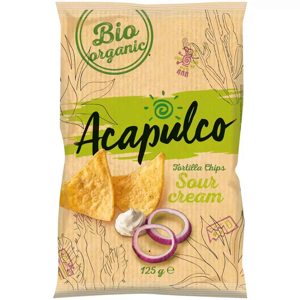 Sticksuri, chipsuri si covrigei - Tortilla chips cu smantana si ceapa, eco 125g