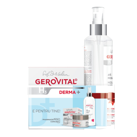 COSMETICE DERMATOLOGICE - SET CADOU CREMĂ ACTIV HIDRATANTĂ APĂ MICELARĂ GEROVITAL H3 DERMA+