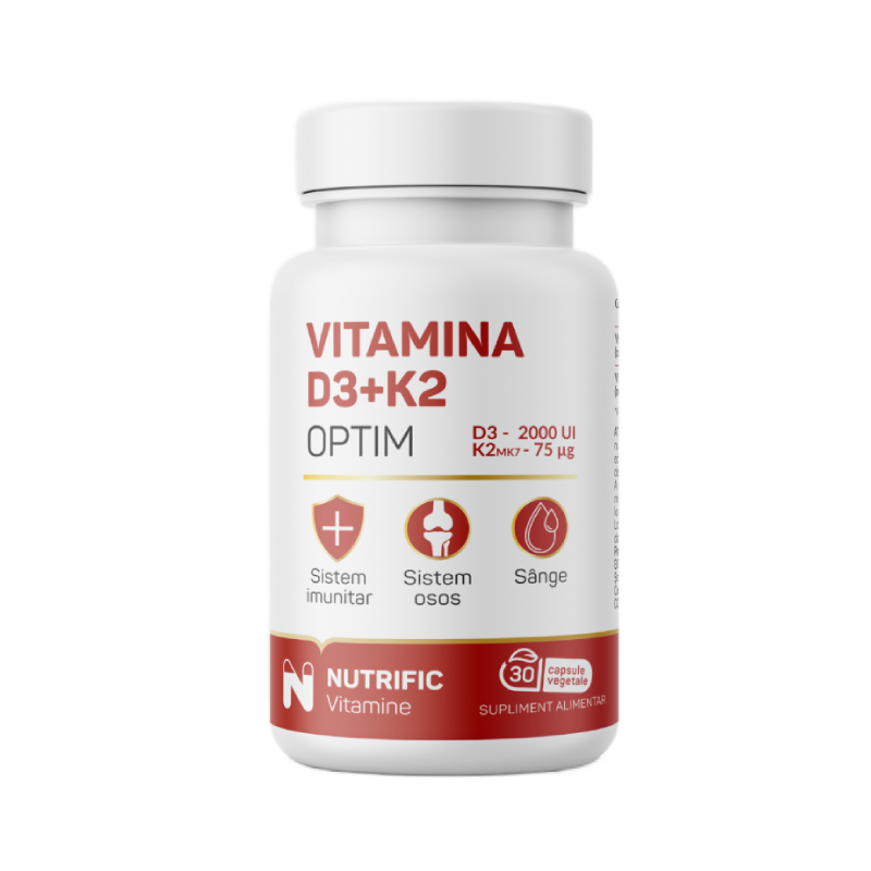 Vitamina D3 2000 UI si K2 75 mcg, Optim, 30 capsule vegetale, Nutrific [1]