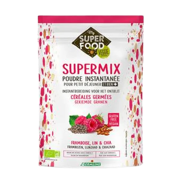 Alimente bio - SUPERMIX PENTRU MIC DEJUN CU ZMEURA,IN SI CHIA BIO  350G