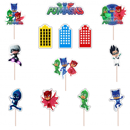 Seturi Toppere Tort - Set figurine tort/brioșe Eroii in Pijama/ PJMasks