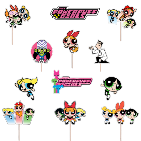 Seturi Figurine - Set figurine tort/brioșe Fetițele PowerPuff, Bita Decorations, Photo Paper Glossy