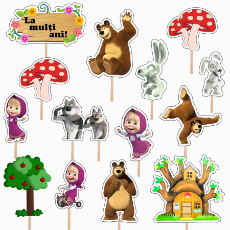 Seturi Toppere Tort - Set figurine tort/brioșe Masha și Ursul