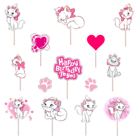 Seturi Figurine - Set figurine tort/brioșe Pisicuța Marie, Bita Decorations, Photo Paper Glossy