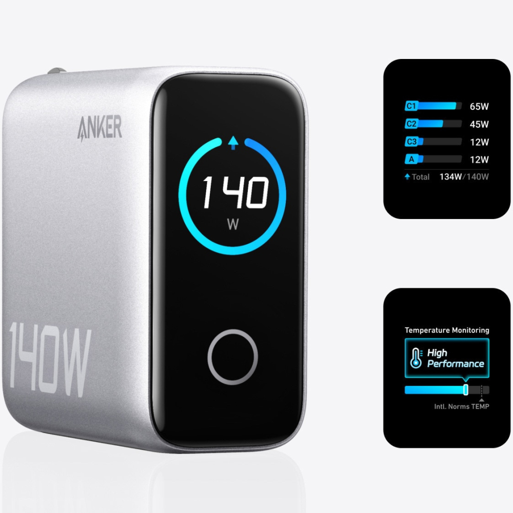 Anker 140W – alimentator rețea fast charge, 3×USB‑C + USB‑A, argintiu – B2697G41 [2]