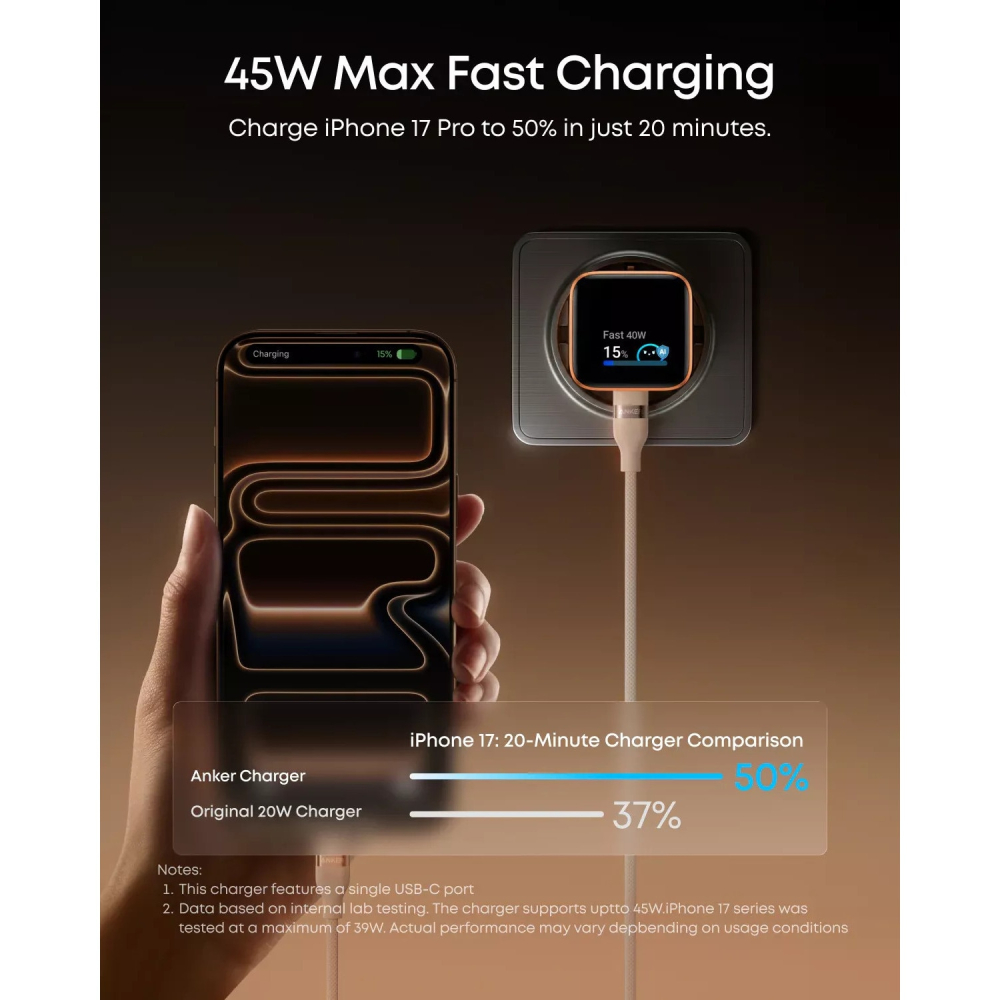 Anker Smart Display 45W – alimentator rețea fast charge, USB‑C – A121DG11 [3]