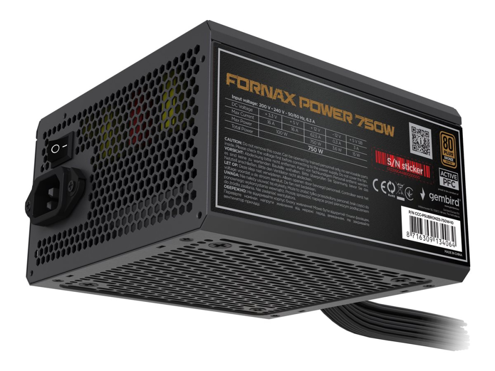 Gembird 750W 80 Plus Bronze – Sursă PC Active PFC, 120 mm [2]