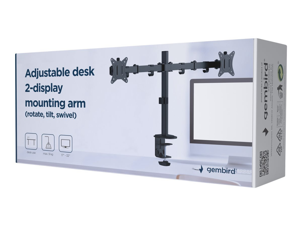 Gembird MA‑D2‑01 – Suport birou 2 monitoare 17–32", reglabil [2]