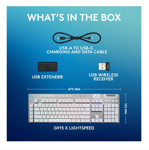 Logitech G915 X LIGHTSPEED White Wireless Gaming Keyboard Front View [7]