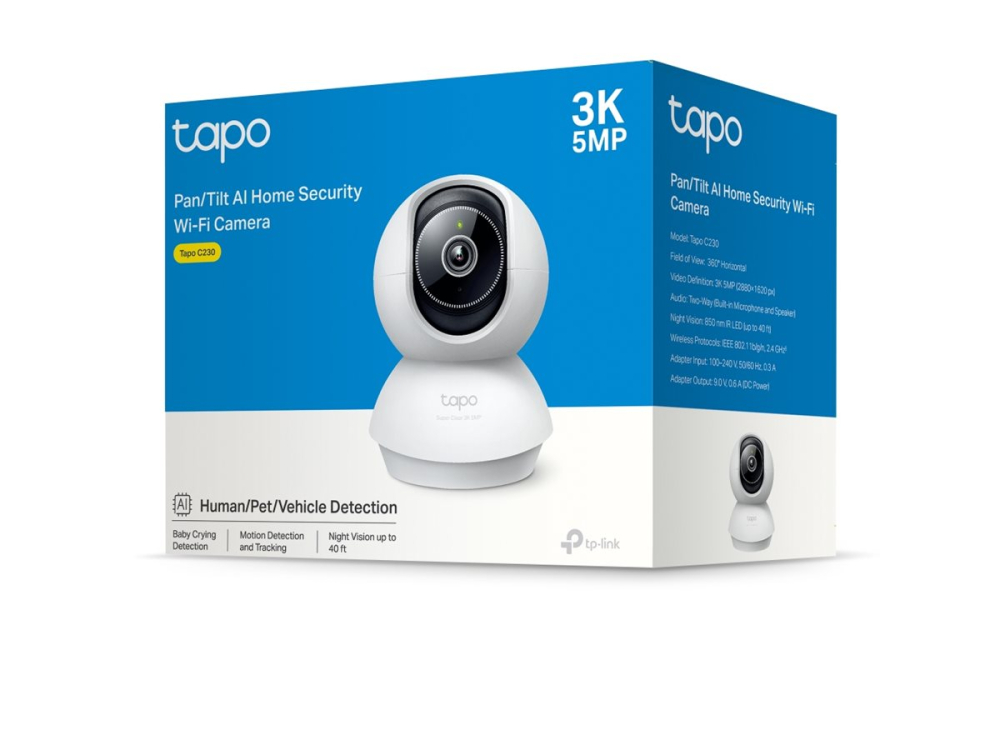 TP‑LINK Tapo C230 – Cameră Wi‑Fi Pan/Tilt 3K 5MP, AI Detection, Night Vision [3]