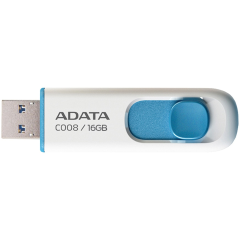Componente - ADATA C008 16GB – USB 2.0, retractabil, plastic alb/albastru – AC008‑16G‑RWE
