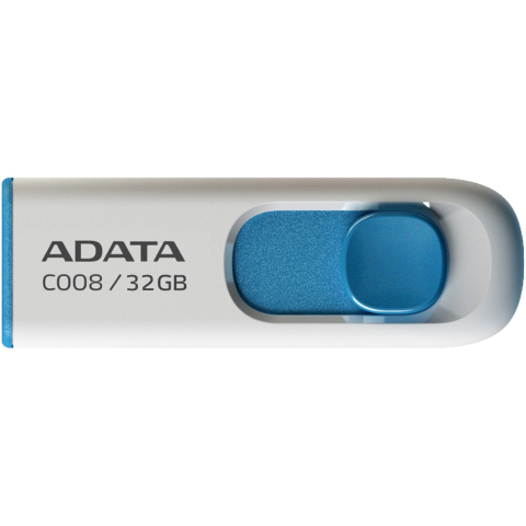 Componente - ADATA C008 32GB – USB 2.0, retractabil, plastic alb/albastru – AC008‑32G‑RWE