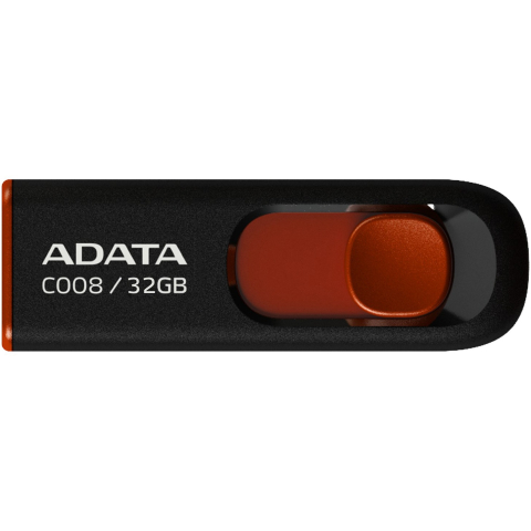 Componente - ADATA C008 32GB – USB 2.0, retractabil, plastic negru/roșu – AC008‑32G‑RKD